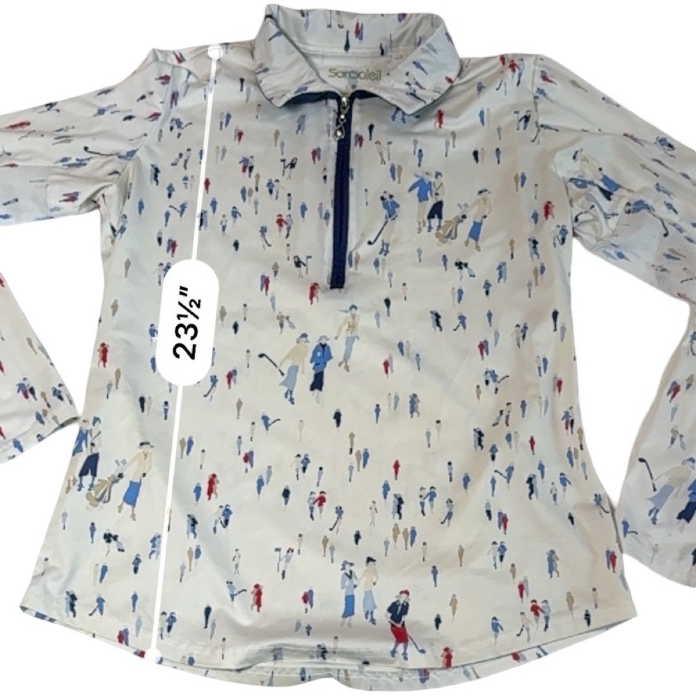 SanSoleil SolCool Womens Small Golf Top Quarter Zip Long Sleeve White Print S - Picture 5 of 7